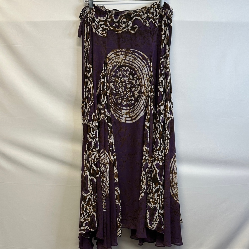 Soft Surroundings Pull On Full Maxi Skirt Purple Brown Geometric Print XL Fairy - Picture 5 of 5